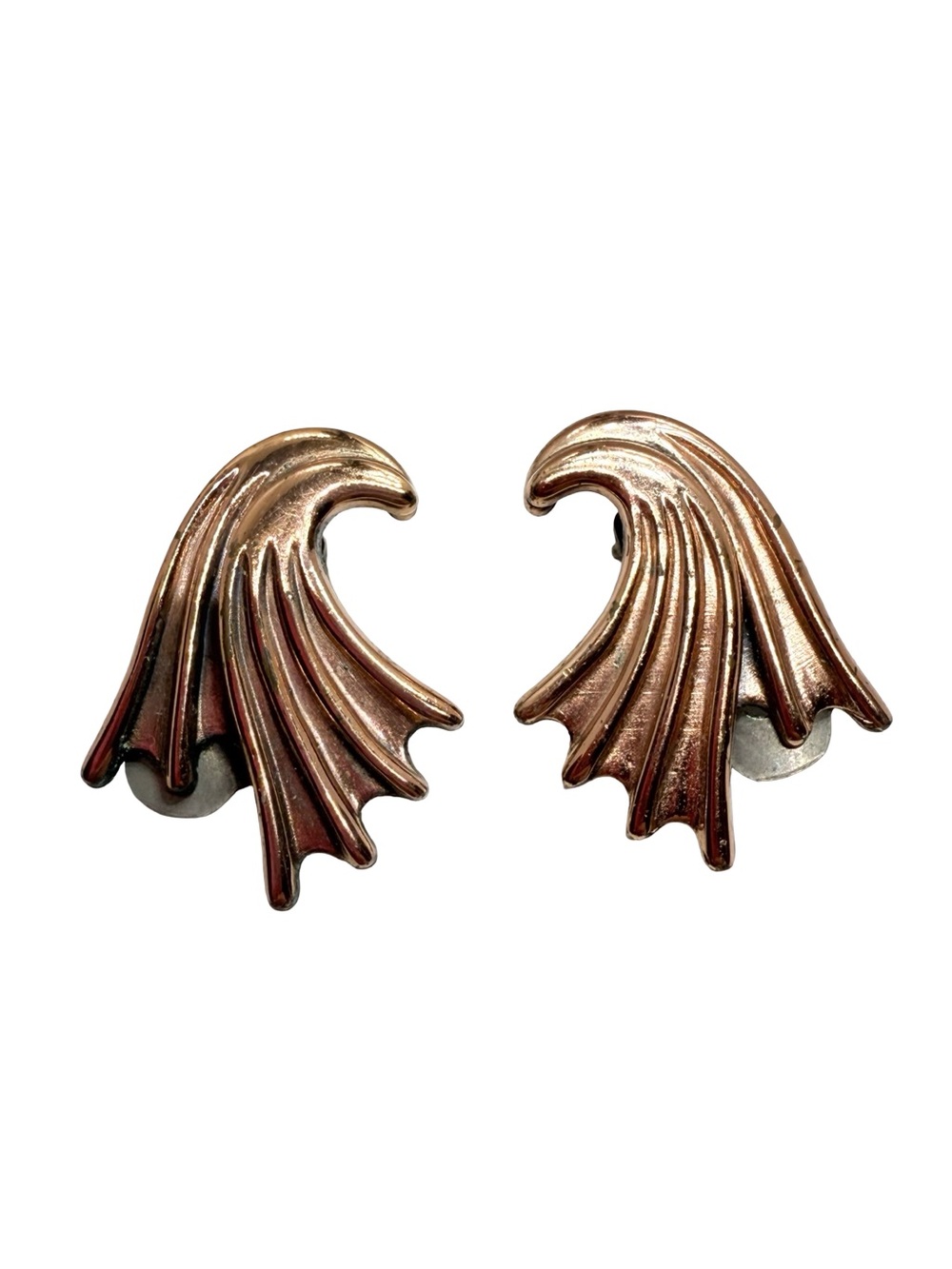 Vintage Renoir Copper Wing Clip-On Earrings MCM Modernist Statement